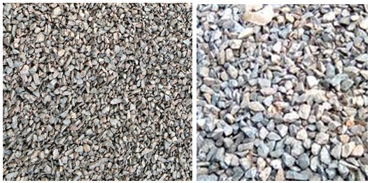 碎石針片狀超標對比，左圖為針片狀超標